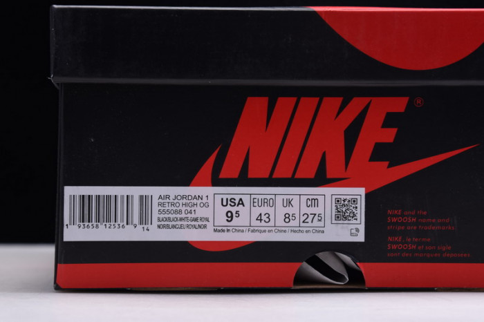 air jordan 1 retro high black game royal 555088-041‎