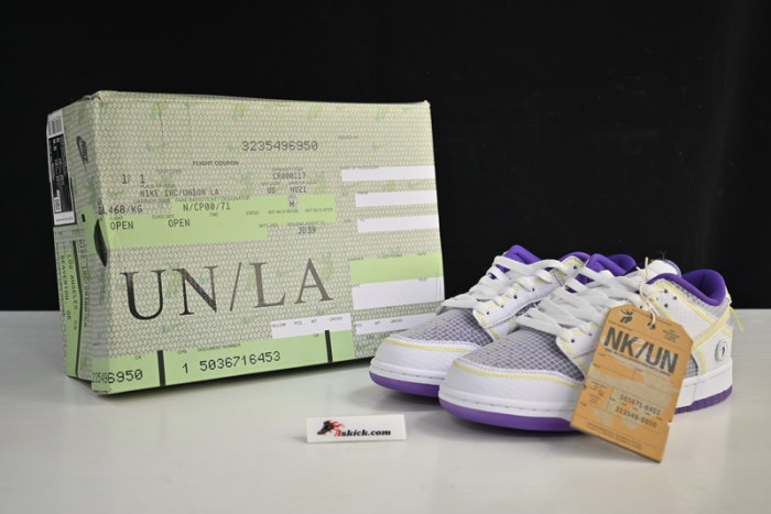 unlon x sb dunk low white purple dj9649-500