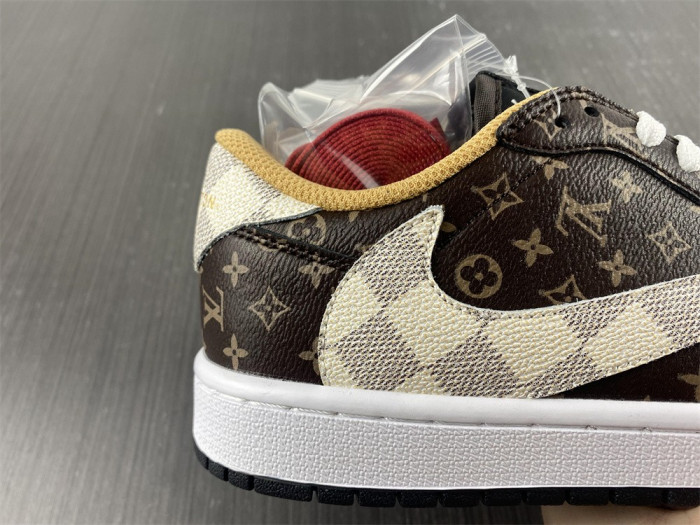 travis scott x nike air jordan 1 low og lv monogram brown damier dm7866-216