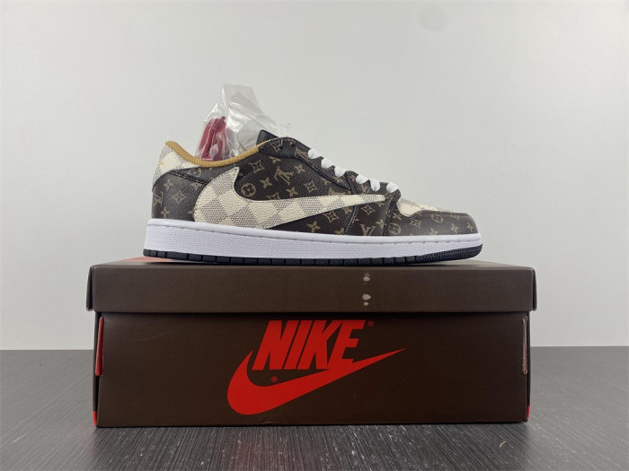 travis scott x nike air jordan 1 low og lv monogram brown damier dm7866-216